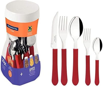 Faqueiro Inox 20 peças Leme Vermelho – Tramontina