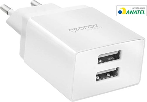 Carregador de Parede Universal 2.1A, 2 portas USB, Bivolt, Branco, ESACW2, Geonav