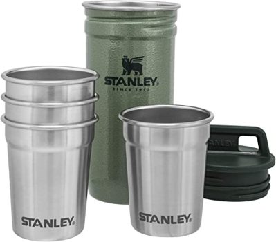 Conjunto de copos de shot de aventura Stanley, 4 copos de aço inoxidável com estojo de transporte de metal resistente, presentes de acampamento