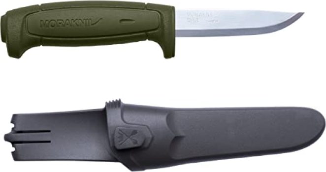 Morakniv Craftline Basic 511 Faca de aço carbono com lâmina fixa e bainha combinada, lâmina de 9,5 cm, vermelha e preta, tamanho único (M-12772)