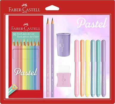 Kit Tons Pastel, Faber-Castell, KIT/PASTEL, Lápis de Cor + Canetinhas + Borracha + Apontador + Grafite
