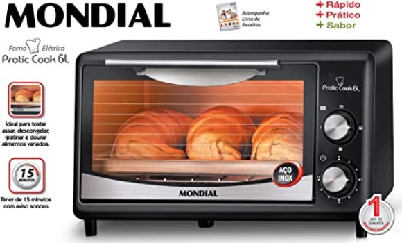 Forno Elétrico Mondial, Pratic Cook – 6L, 220V, Preto/Inox, 650W – FR-09