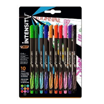 Caneta Hidrográfica BIC Intensity 10 Cores Vivas Ponta Ultra Fina de 0.4mm, 971109, Precisão no Traço,