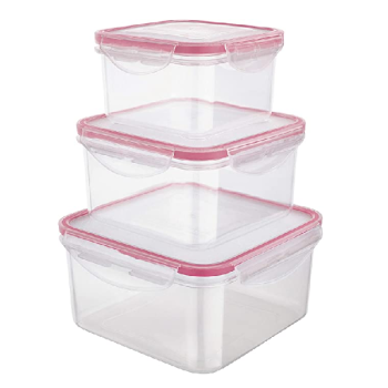 Conjunto Pote Hermético Quadrado 3 Peças Euro Vermelho