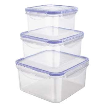 Conjunto Pote Hermético Quadrado 3 Peças Euro Azul