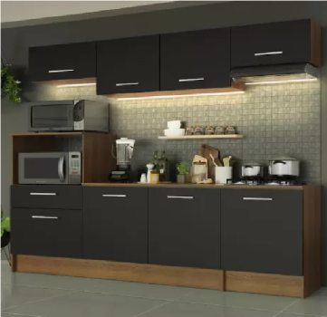 Cozinha Completa Madesa Onix 240001 com Armário e Balcão – Rustic/Preto
