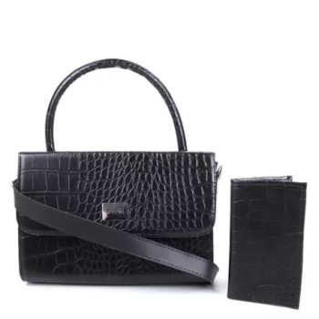 Kit Bolsa Pien Mini Bag Croco Pequena + Carteira Feminina