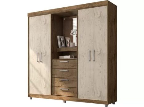 Guarda-roupa Casal com Espelho 4 Portas 4 Gavetas – Araplac Pequim