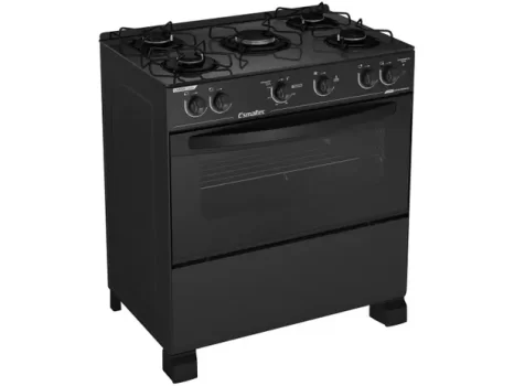 Fogão 5 Bocas Mesa de Vidro Esmaltec Preto – Acendimento Automático Caribe Glass