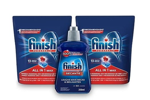 Kit Finish 2 Detergente Power Ball 13 Tabs + Secante Lava Louça 250mL