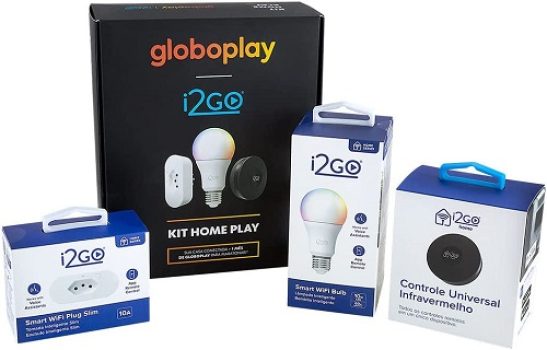 Kit Home Play Casa Conectada – Globoplay | I2GO – 1 Lâmpada Inteligente + 1 Tomada Inteligente + 1 Controle Inteligente