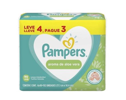 Lenços Umedecidos Pampers Aroma de Aloe Vera 192 Unidades