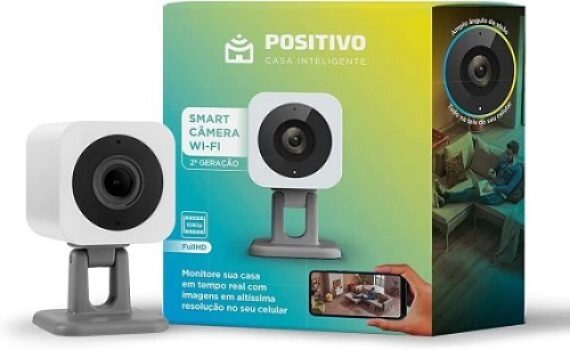 Smart Câmera Wi-Fi Positivo Casa Inteligente, 1080p Full HD, 15 FPS, áudio bidirecional, detecção de movimentos, visão noturna, Bivolt – Compatível com Alexa, Branco, 2A