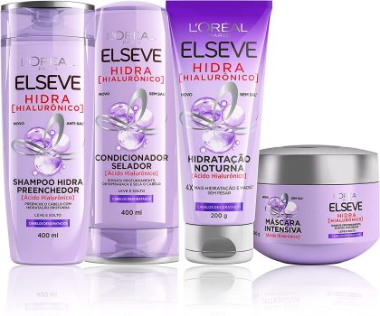 Kit L’Oréal Paris Elseve Hidra Hialurônico – Shampoo + Condicionador + Tratamento + Creme Noturno
