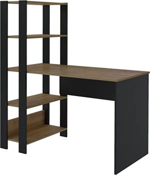 Escrivaninha com Estante Lateral MATCH cor Preto/Pinho – Artely