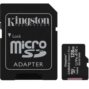 Cartão de Memória Kingston Canvas Select Plus MicroSD 128GB Classe 10 com Adaptador, para Câmeras Automáticas/Dispositivos Android – SDCS2/128GB
