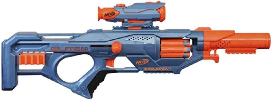 NERF Lança Dardos Elite 2.0 Lançador Eaglepoint Rd-8, Mira Removível e Tubo Frontal – F0424 – Hasbro, AZUL E LARANJA