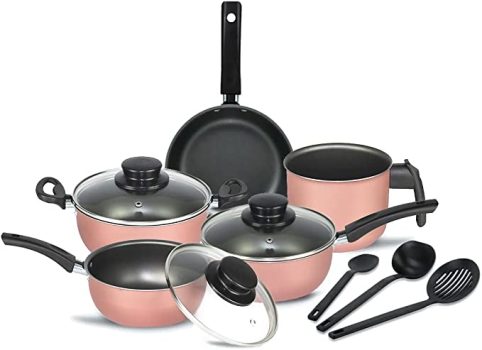 Jogo de Panelas Elegan com Tampa Vidro 8 Peças- Rosa