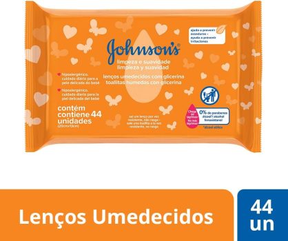 Lenço Umedecido Limpeza Suave, Johnson’s, 44 Unidades