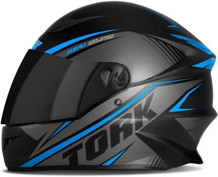 Capacete Moto R8 Pro Tork 58 Viseira Fume Preto/Azul Claro