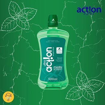 Enxaguante Bucal Menta Amazon, sem Triclosan, sem Parabeno, Previne Contra a Cárie, Hálito Saudavél, Produto Vegano, Ultra Action, Verde, 500Ml