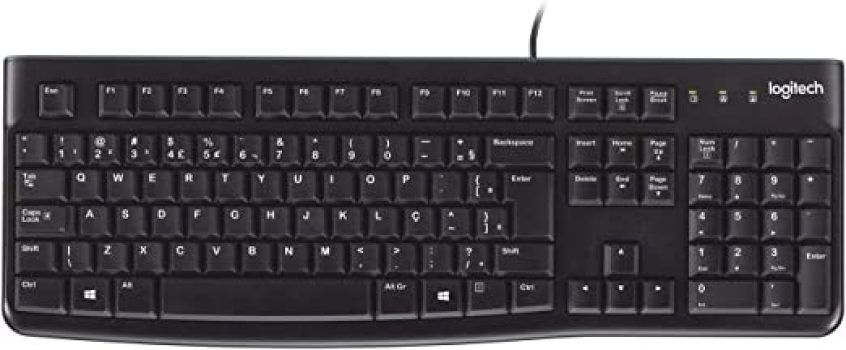 Teclado com fio USB Logitech K120 Resistente à Respingos e Layout ABNT2