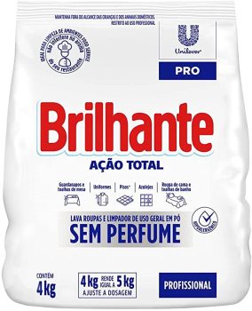 Detergente em Pó de Uso Geral sem Perfume Brilhante Limpeza Total Pro Pacote 4kg, Brilhante