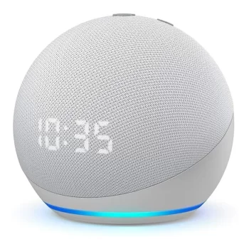 Amazon Echo Dot 4th Gen with clock com assistente virtual Alexa, display integrado glacier white 110V/240V