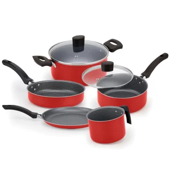 Conjunto de Panelas 5 Peças Alegrete Basic em Alumínio com Revestimento Antiaderente e Tampa de Vidro com Saída de Vapor – Vermelho