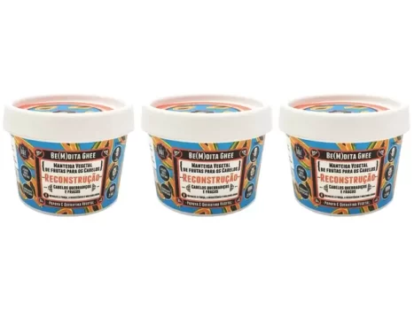 Kit Lola Cosmetics Be(m)dita Ghee Papaya e – Queratina Máscara de Reconstrução 100g 3 Unidades