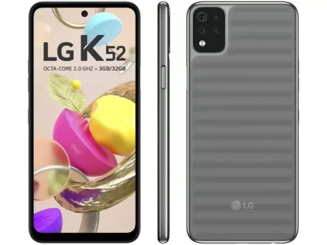 Smartphone LG K52 64GB Cinza 4G Octa-Core 3GB RAM – Tela 6,6” Câm. Quádrupla + Selfie 8MP Dual Chip