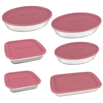 Conjunto de Assadeiras Marinex 6 Peças em Vidro Sodacal Resistente com Tampas Plásticas