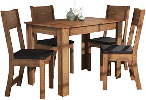 Conjunto Sala de Jantar Mesa 108 cm com 4 cadeiras Vegas Multimóveis Ex1001 Madeirado