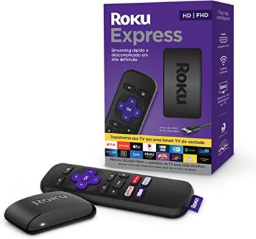 Roku Express – Streaming player Full HD. Transforma sua TV em Smart TV. Com controle remoto e cabo HDMI incluídos.