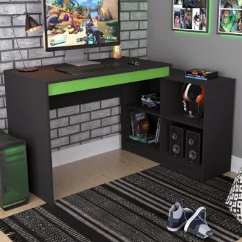 Mesa Escrivaninha Gamer com 4 Nichos B24 – Preto/Verde