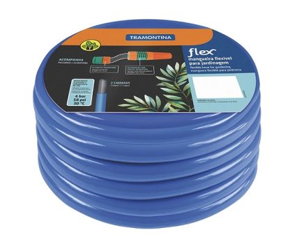 Mangueira Flex Azul em PVC 2 Camadas para jardim 20 m com engate rosqueado e esguicho – Tramontina
