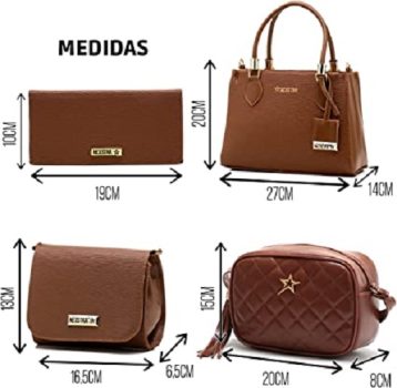 Kit Bolsa Feminina Grande, Média e Pequena 4 peças – Alças Reguláveis