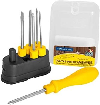 Tramontina 41110506 Jogo de Chaves de Fenda com Pontas Intercambiáveis, Conjunto de 6 Peças, Amarelo