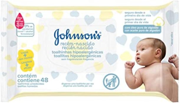 Toalha Hipoalergênica Recém Nascido, Johnson’s Baby, Amarelo, Pacote de 48 unidades