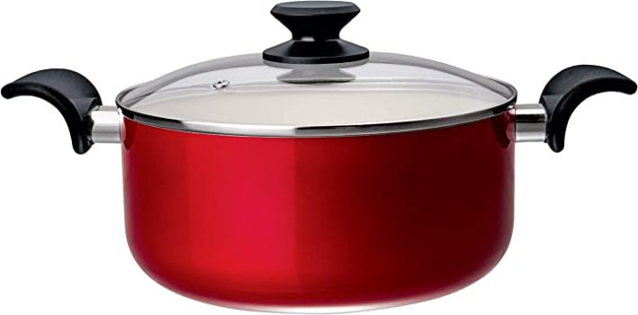 Caçarola 24 Cm de Alumínio com Revestimento Antiaderente Cerâmico com tampa de vidro ,Vermelha, AIM9331-VM, EURO