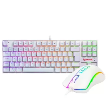 Kit Gamer Redragon – Teclado Mecânico Kumara, RGB, Switch Outemu Blue, PT, Branco + Mouse Cobra M711, Chroma, 10000DPI, Branco – S118W