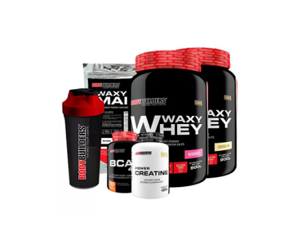 Kit 2x Waxy Whey 900g + BCAA 100g + Power Creatine 100g + Waxy Maize 800g + Coqueteleira Bodybuilders
