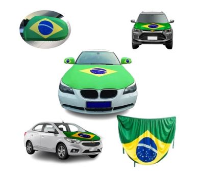 Kit Bandeira Do Brasil Para Capô E Retrovisor Carro Copa
