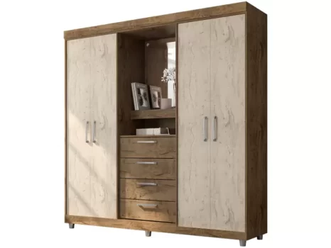 Guarda-roupa Casal com Espelho 4 Portas 4 Gavetas – Araplac Pequim