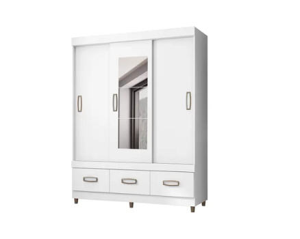 Guarda-roupa com Espelho 3 Portas – de Correr 3 Gavetas Araplac E20033 Cairo