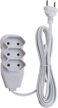 Extensão Slim 3 Tomadas Bipolar Bivolt 3 Metros Branco – Force Line