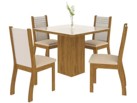 Mesa de Jantar 4 Cadeiras Quadrada Viero Móveis – Essence
