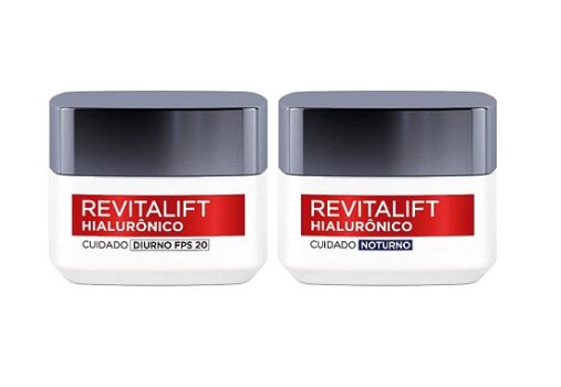 Kit Creme Facial Anti-idade L’Oréal Paris Revitalift Hialurônico Noturno + Diurno FPS 20, 49g