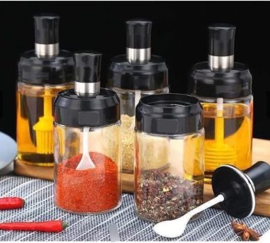 Porta Tempero em Vidro com Colher Sal, Açucar, Condimentos , Pimenta, Tomilho, Orégano 3 Unidades