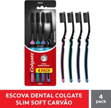 Escova de Dente Colgate Slim Soft Black Com Infusão de Carvão 4 unid